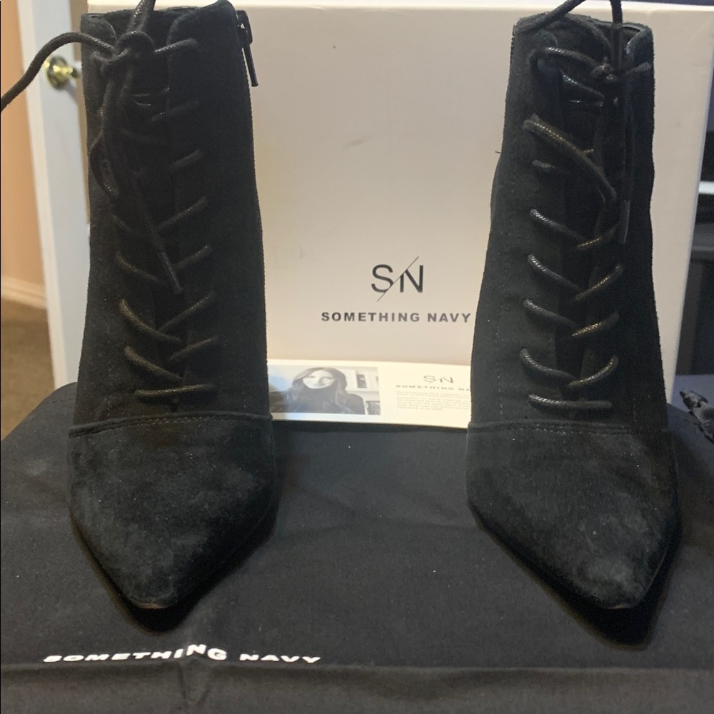 Something Navy Black Suede Lace Up Boots